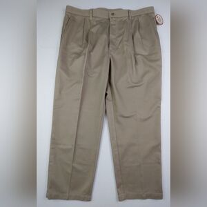 Wrangler Pants Mens Size 42x30 Tan Pleated Premium Khaki Wrinkle Free Stain Free